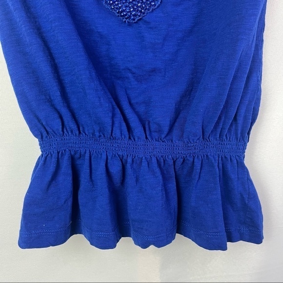 Chico's Blue Beaded Smocked Peplum Cotton Short Sleeve 00 - Picture 5 of 5